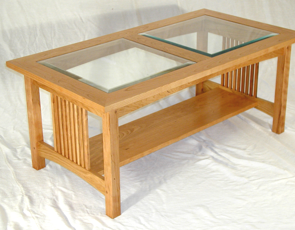 Mission Style Coffee Table with Tempered Glass
